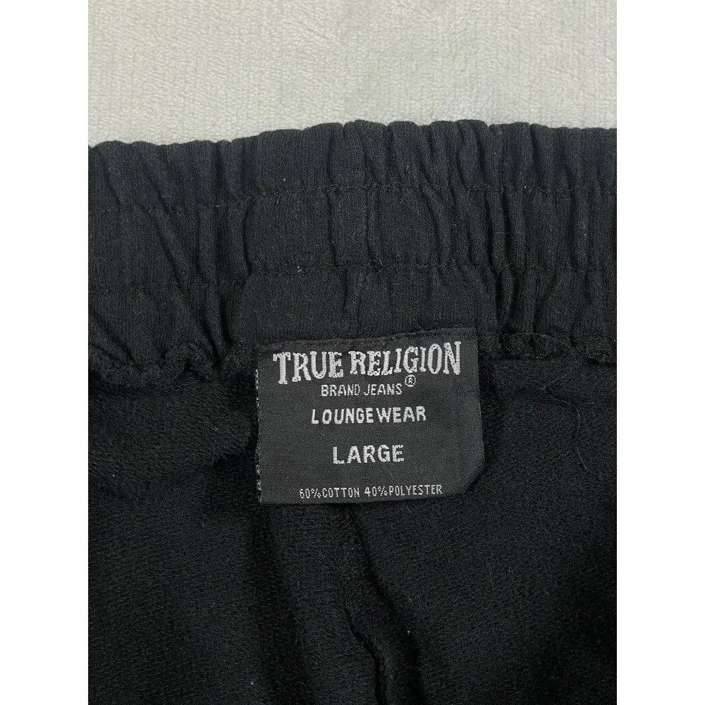 True Religion Sweatpants Men L Black Joggers Big Horseshoe Logo Lounge Athletic